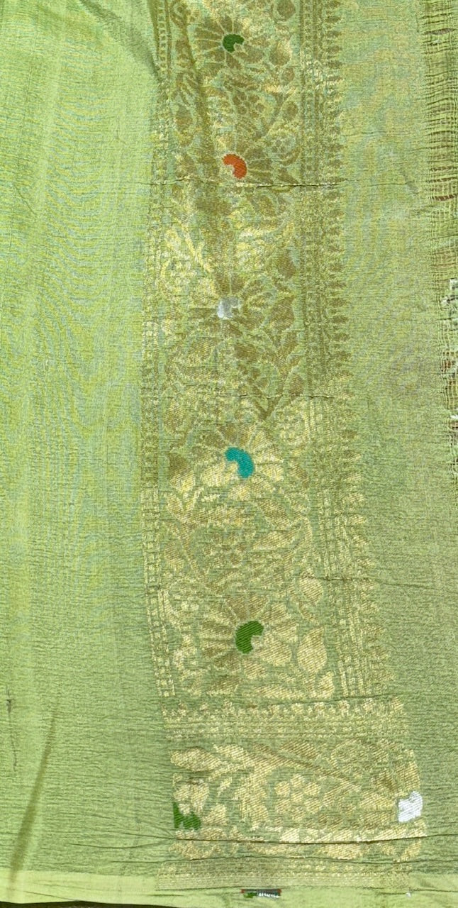 Parrot Green Pure Banarasi Tussar Handwoven Saree