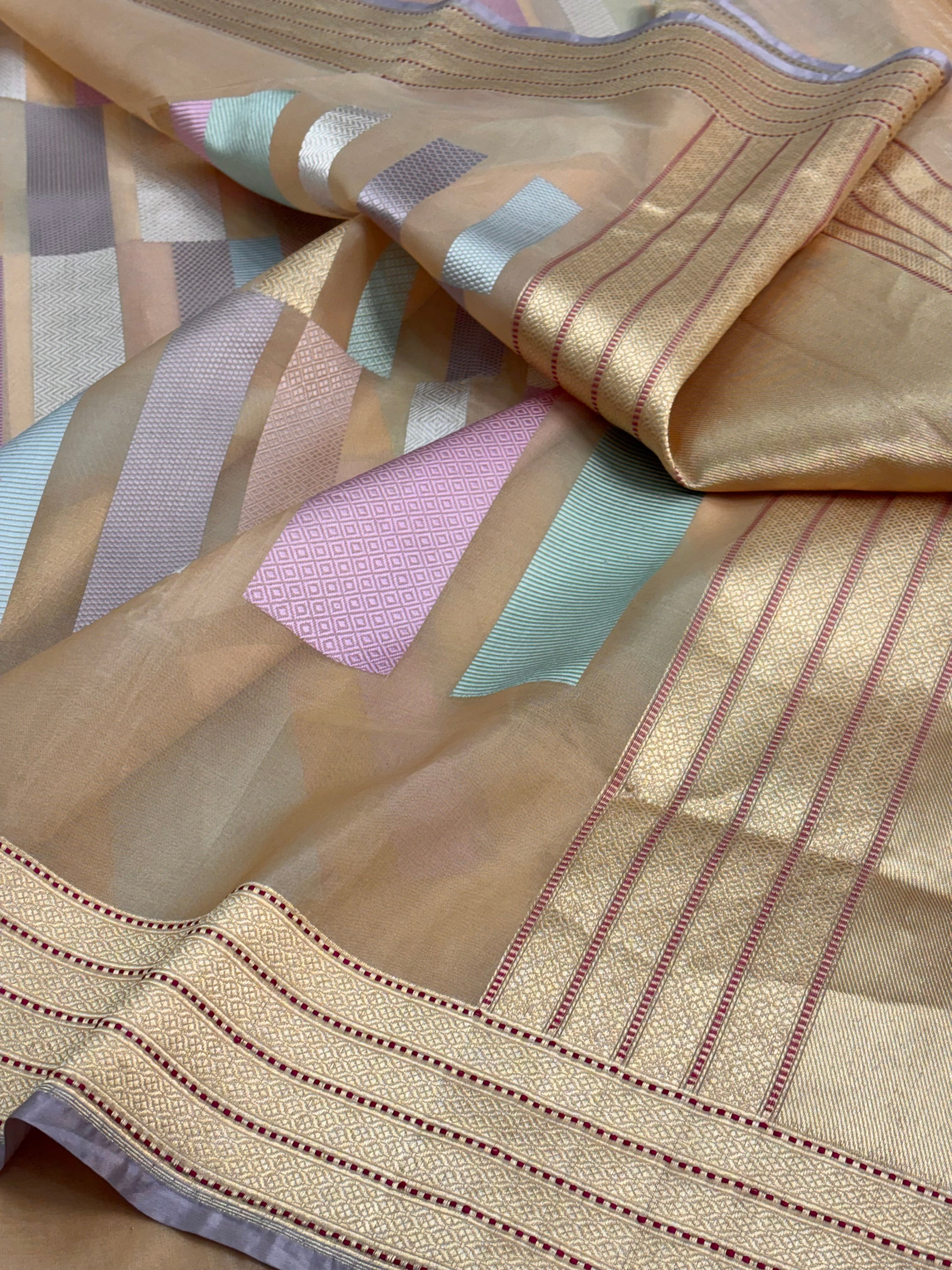 Peach Banarasi Kora Silk Handwoven Saree