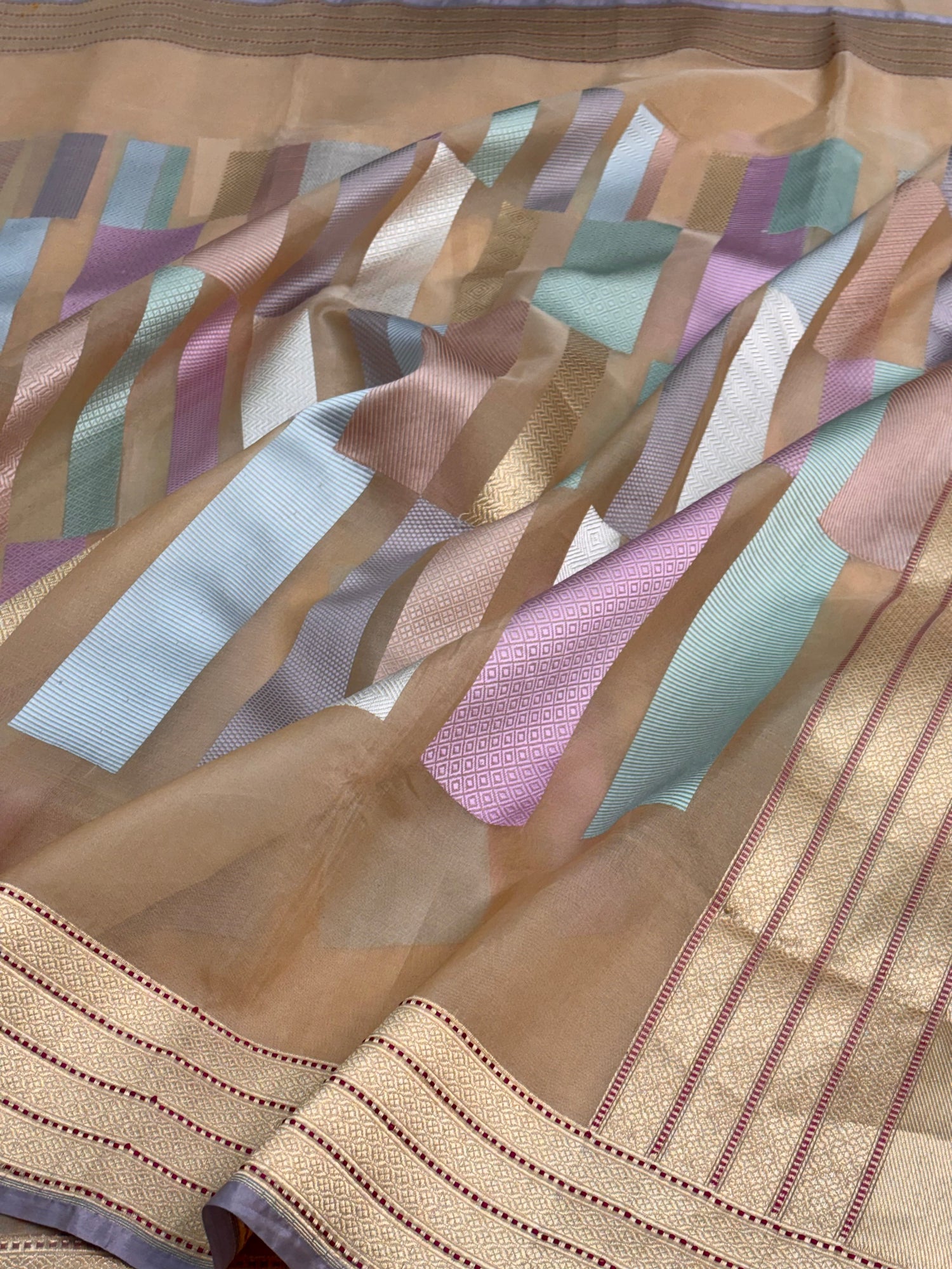 Peach Banarasi Kora Silk Handwoven Saree