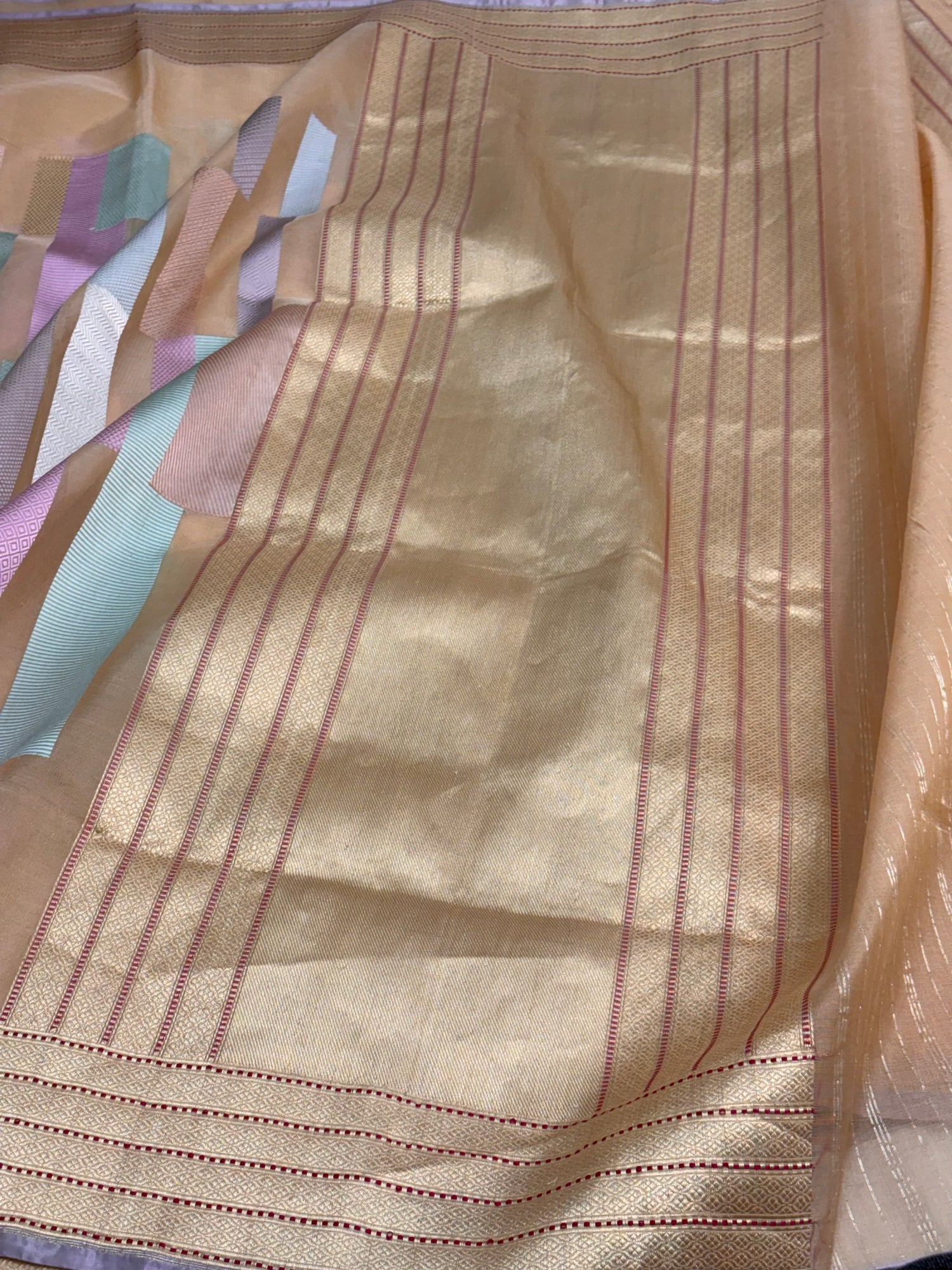 Peach Banarasi Kora Silk Handwoven Saree