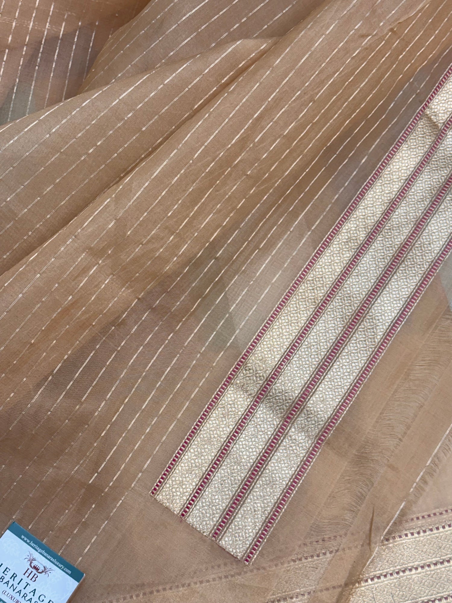 Peach Banarasi Kora Silk Handwoven Saree