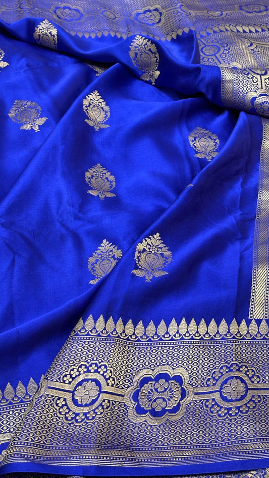 Royal Blue Pure Banarasi Satin-Mashru Silk Handwoven Saree