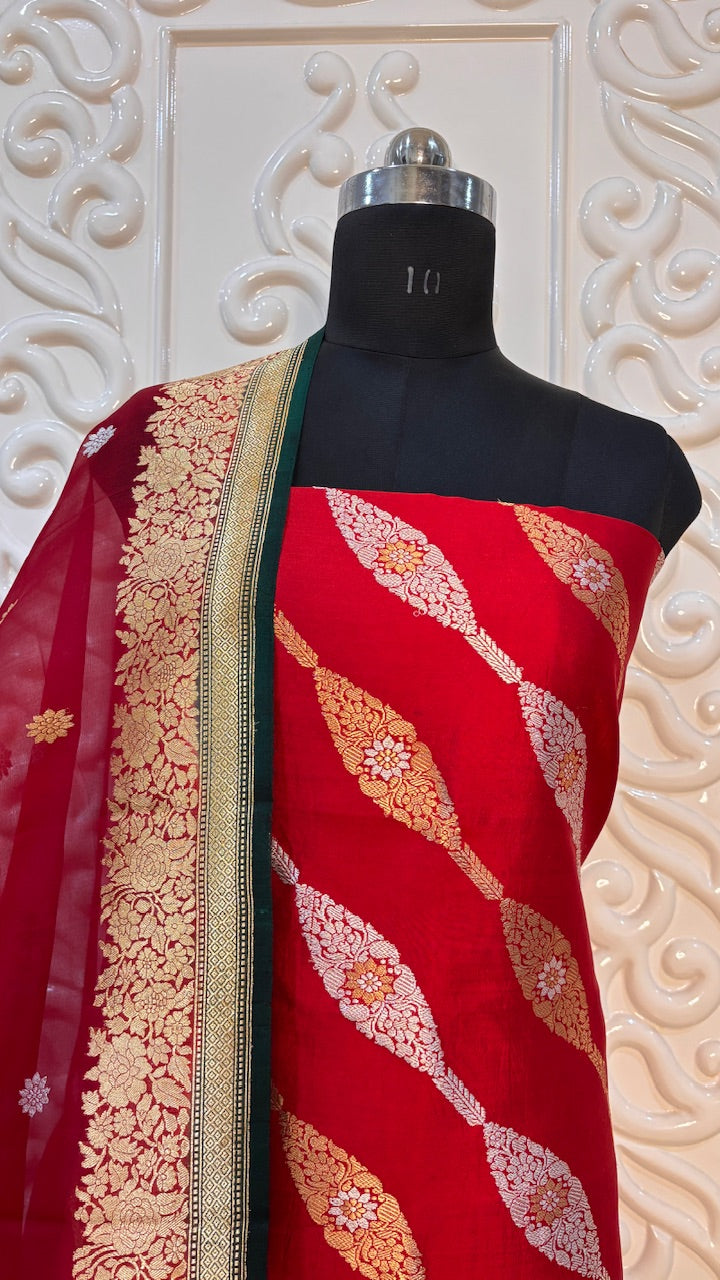 Red Raw Mango Silk Suit