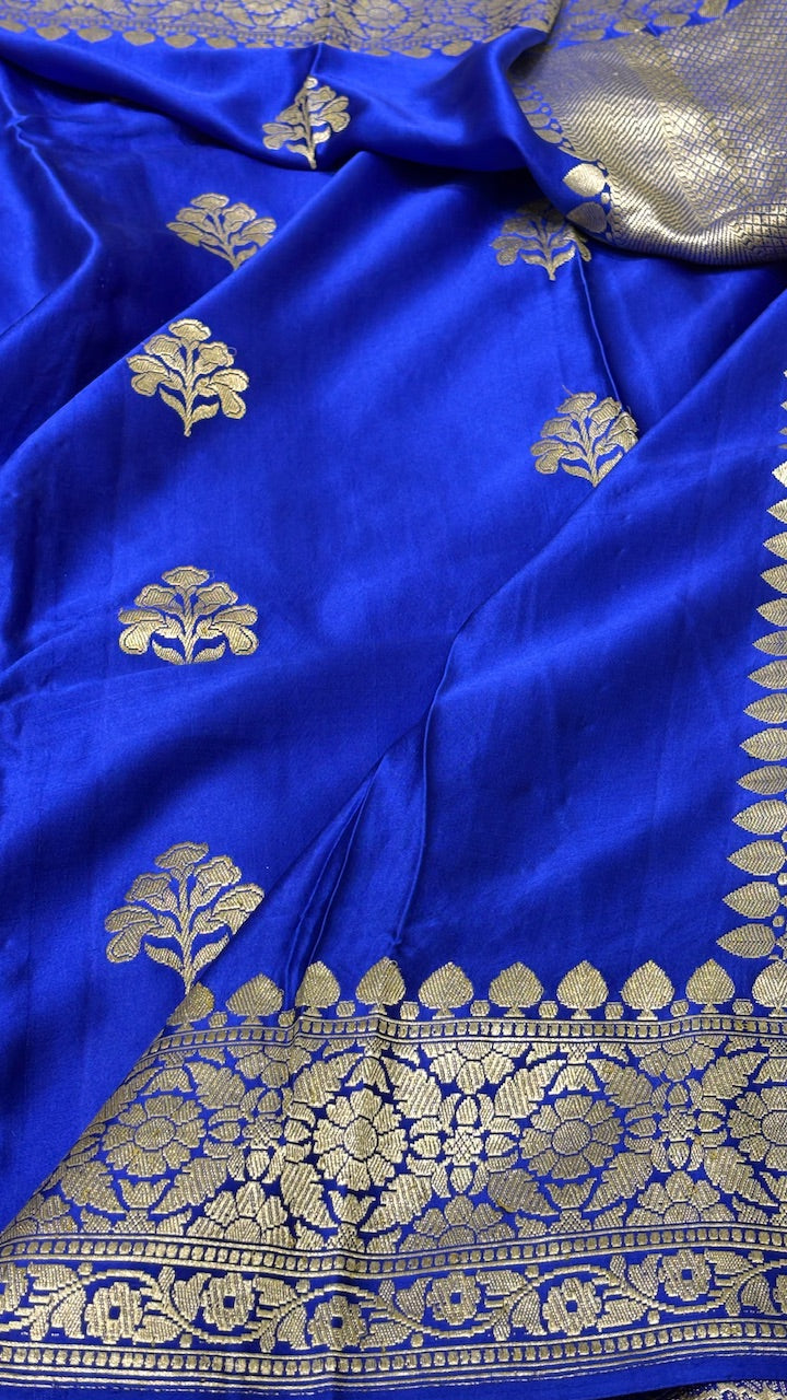 Blue Pure Banarasi Satin-Mashru Silk Handwoven Saree