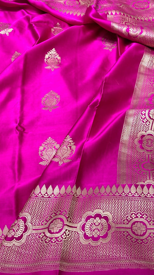 Royal Pink Pure Banarasi Satin-Mashru Silk Handwoven Saree