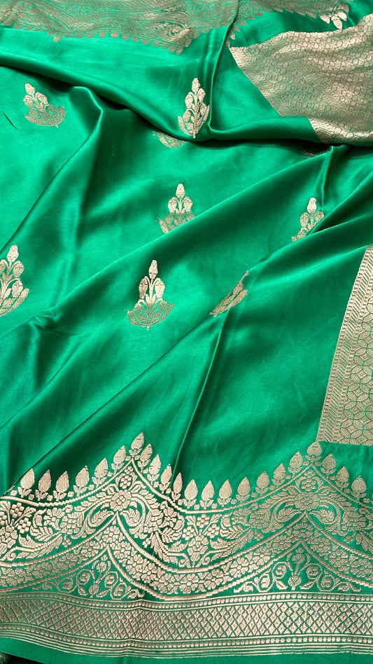 Green Pure Banarasi Satin-Mashru Silk Handwoven Saree