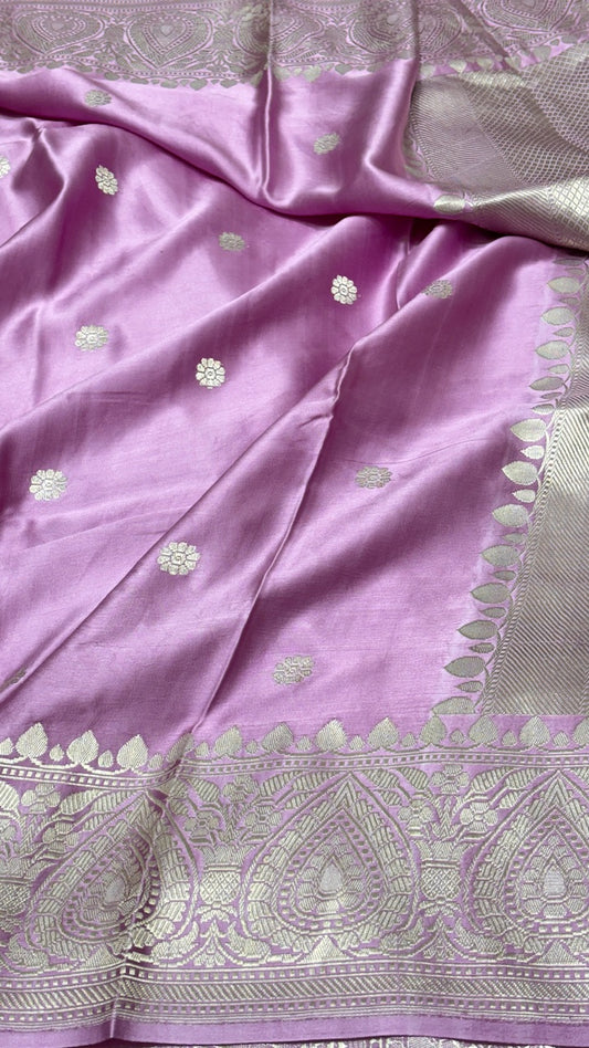 Light Purple Pure Banarasi Satin-Mashru Silk Handwoven Saree