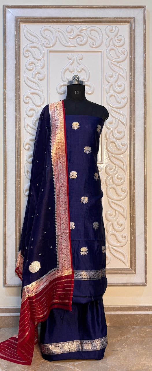 Indigo Blue Raw Mango Silk Suit