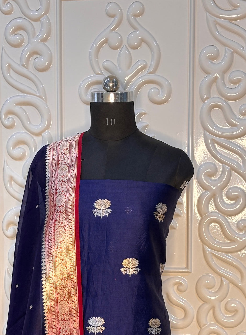 Indigo Blue Raw Mango Silk Suit
