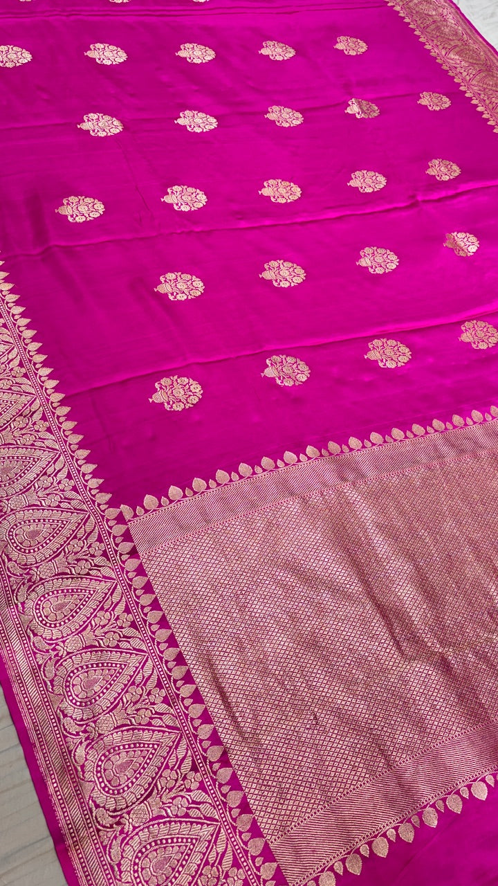 Magenta Pink Pure Banarasi Satin-Mashru Silk Handwoven Saree