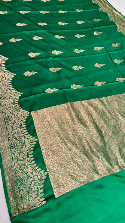Green Pure Banarasi Satin-Mashru Silk Handwoven Saree