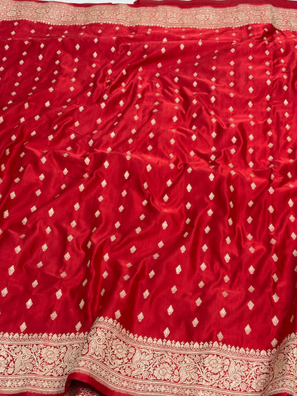 Red Banarasi Handwoven Pure Satin Silk Saree