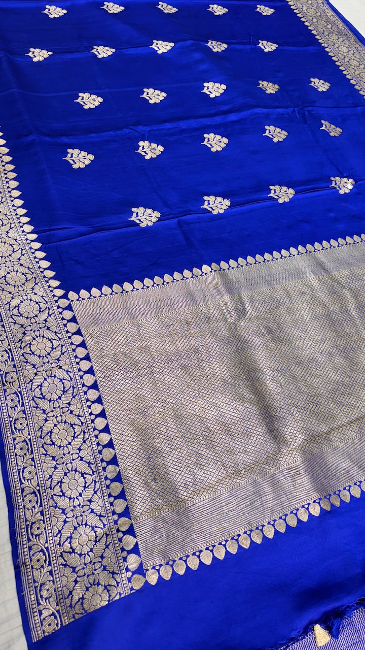 Blue Pure Banarasi Satin-Mashru Silk Handwoven Saree