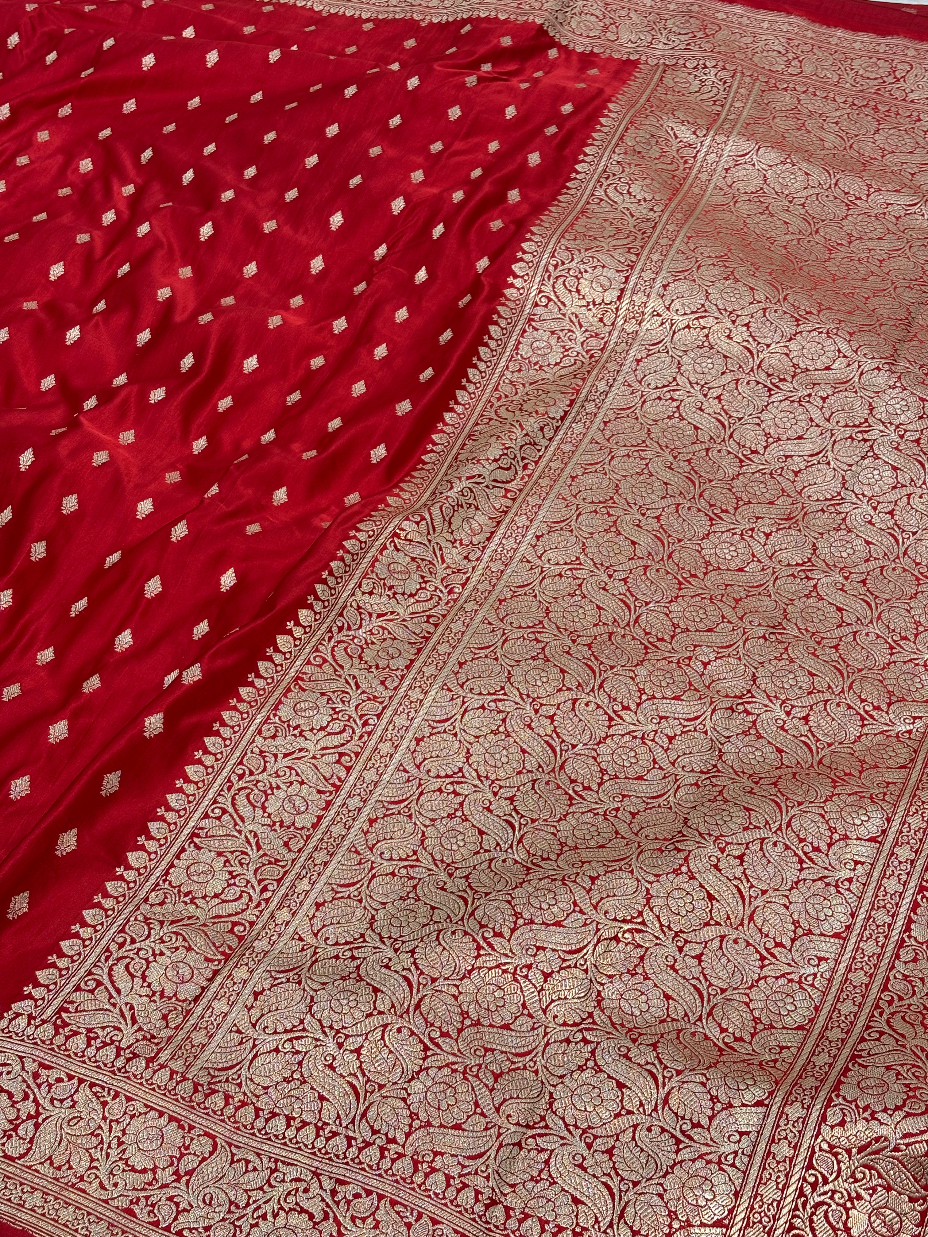 Red Banarasi Handwoven Pure Satin Silk Saree