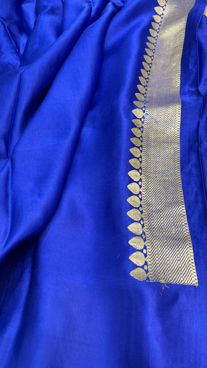 Blue Pure Banarasi Satin-Mashru Silk Handwoven Saree