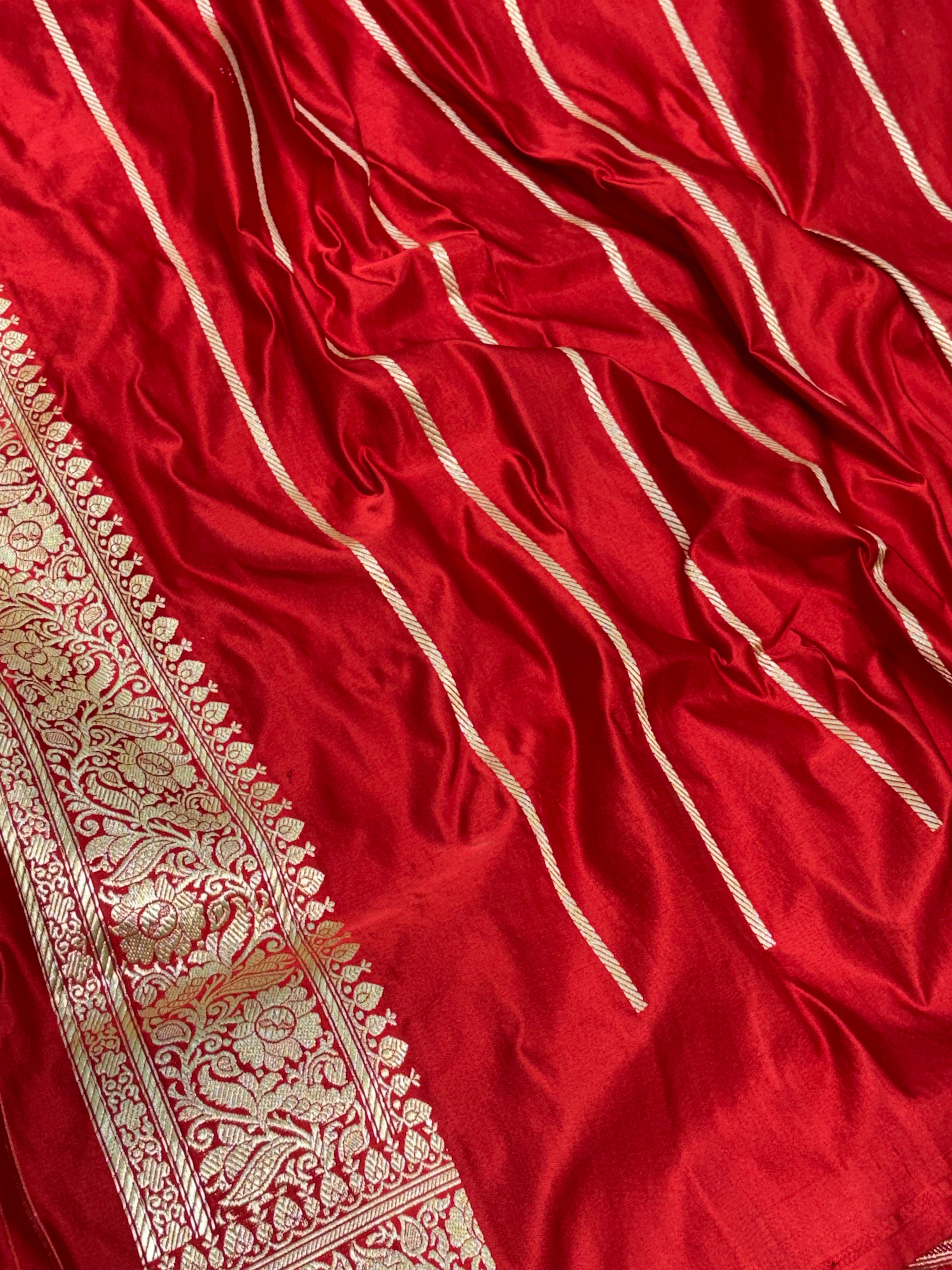 Red Banarasi Handwoven Pure Satin Silk Saree