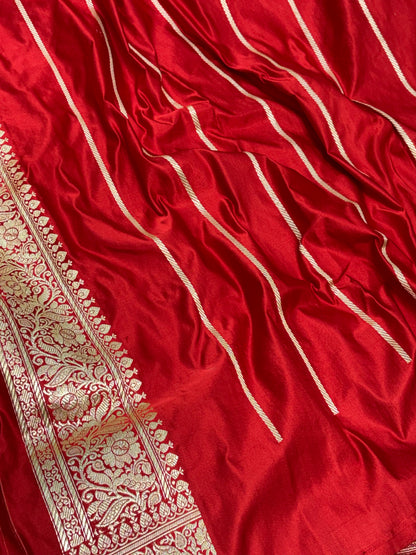 Red Banarasi Handwoven Pure Satin Silk Saree