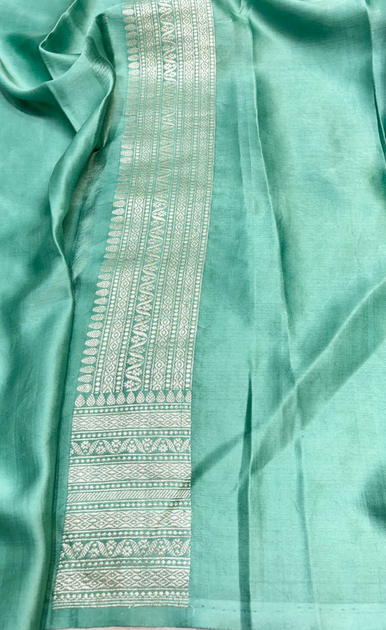 Mint Green Pure Banarasi Mashru Silk Handwoven Saree