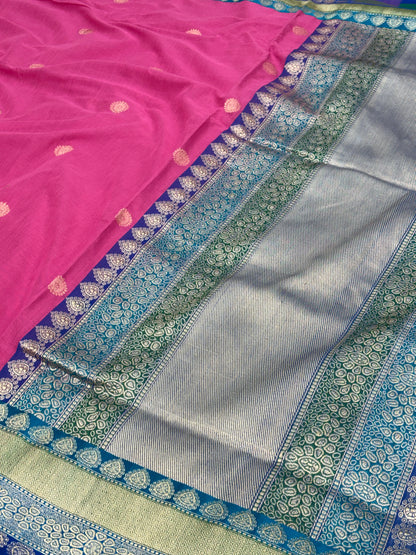 Pure Cotton Banarasi Handwoven Pink Saree