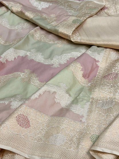 Pastel Banarasi Handwoven Pure Katan Silk Rangkaat Saree