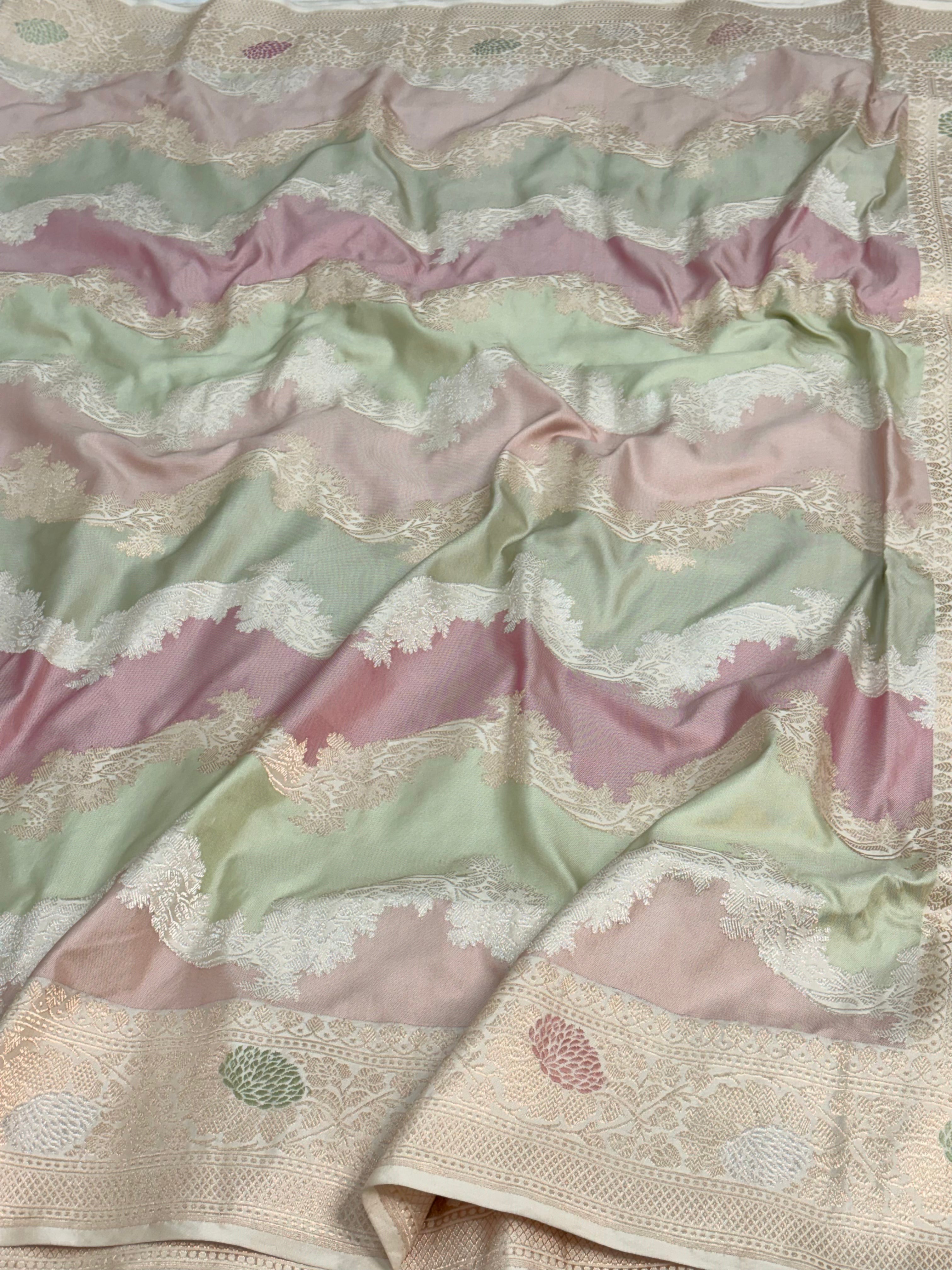 Pastel Banarasi Handwoven Pure Katan Silk Rangkaat Saree