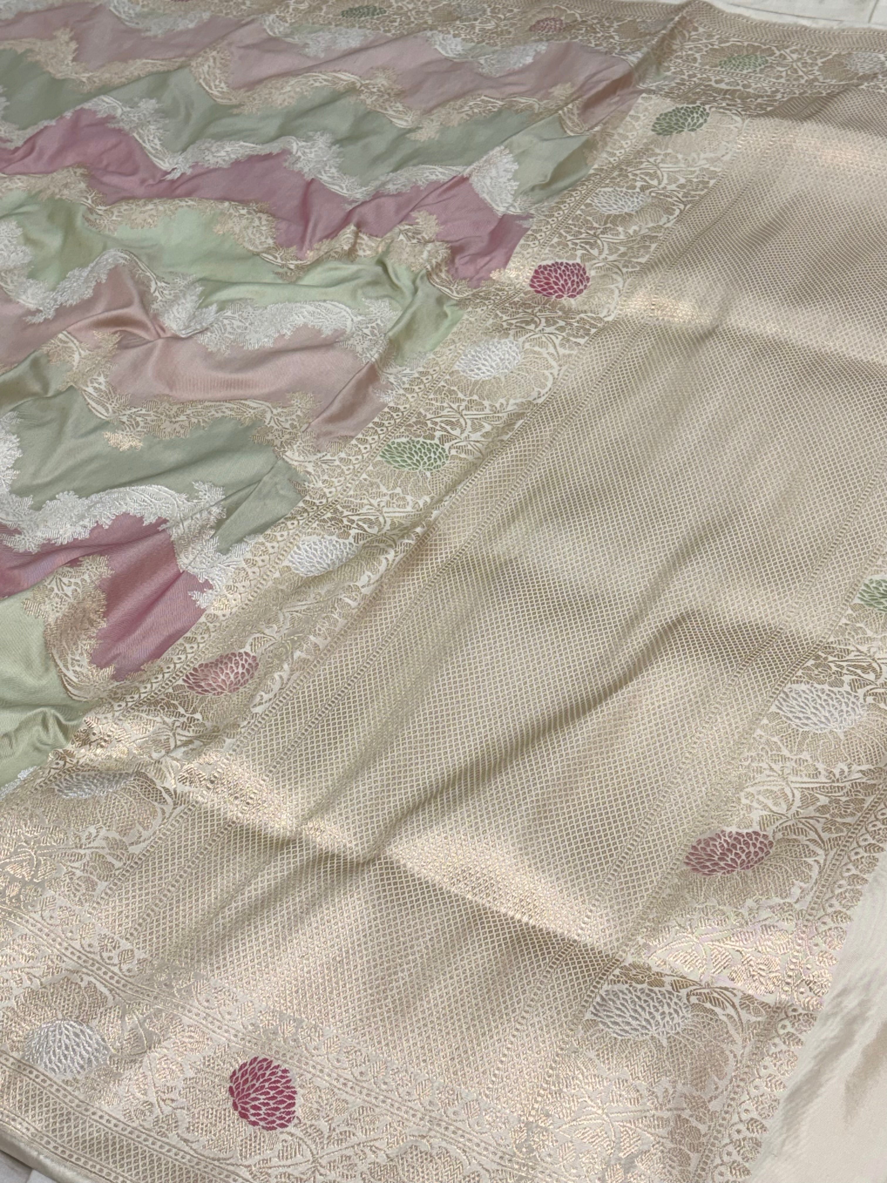 Pastel Banarasi Handwoven Pure Katan Silk Rangkaat Saree