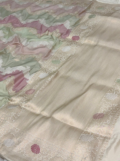 Pastel Banarasi Handwoven Pure Katan Silk Rangkaat Saree