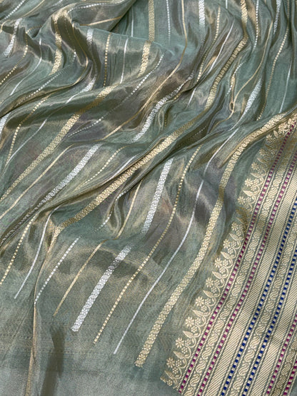 Teal Blue Handwoven Multicolor Rangkaat Banarasi Katan Silk Saree