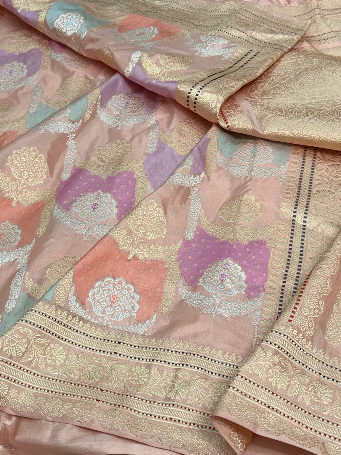 Baby Pink Handwoven Banarasi Pure Katan Silk Necklace Rangkaat Saree