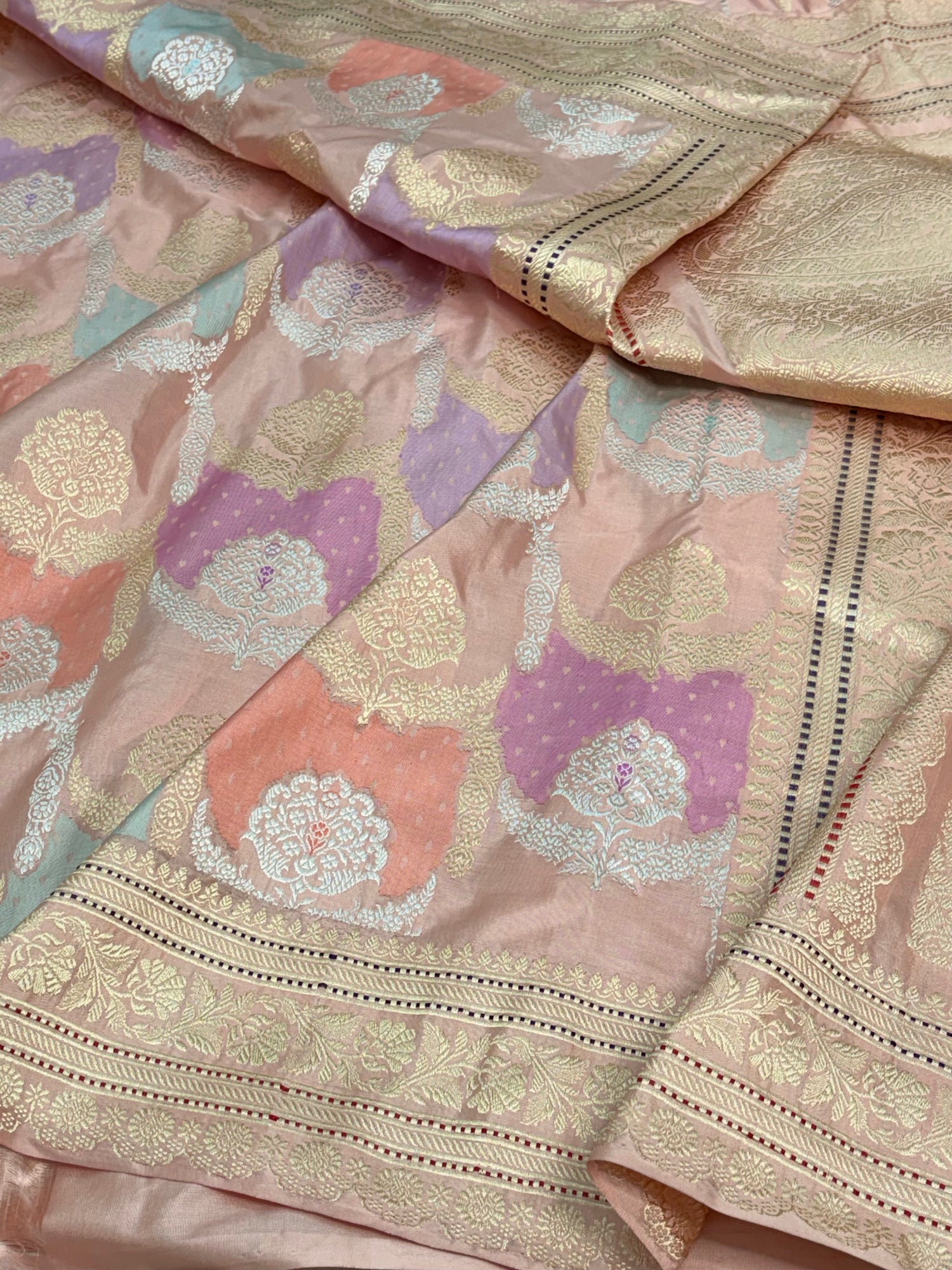 Baby Pink Handwoven Banarasi Pure Katan Silk Necklace Rangkaat Saree