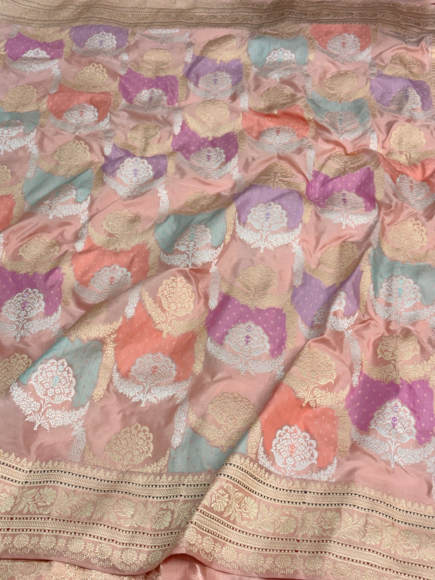 Baby Pink Handwoven Banarasi Pure Katan Silk Necklace Rangkaat Saree