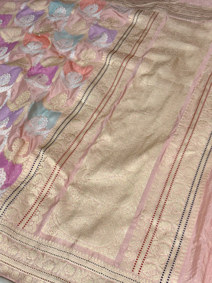 Baby Pink Handwoven Banarasi Pure Katan Silk Necklace Rangkaat Saree