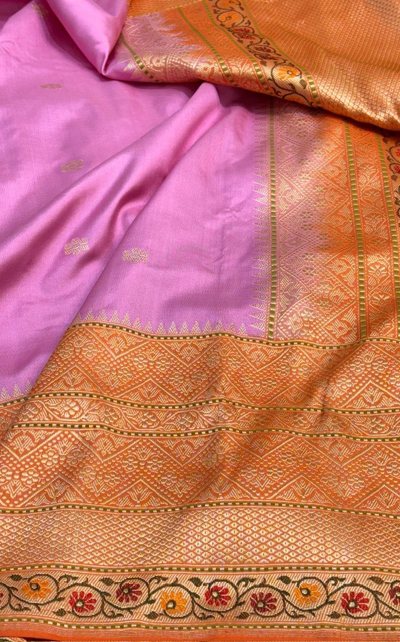 Pink Pure Banarasi Ektara Silk Handwoven Saree
