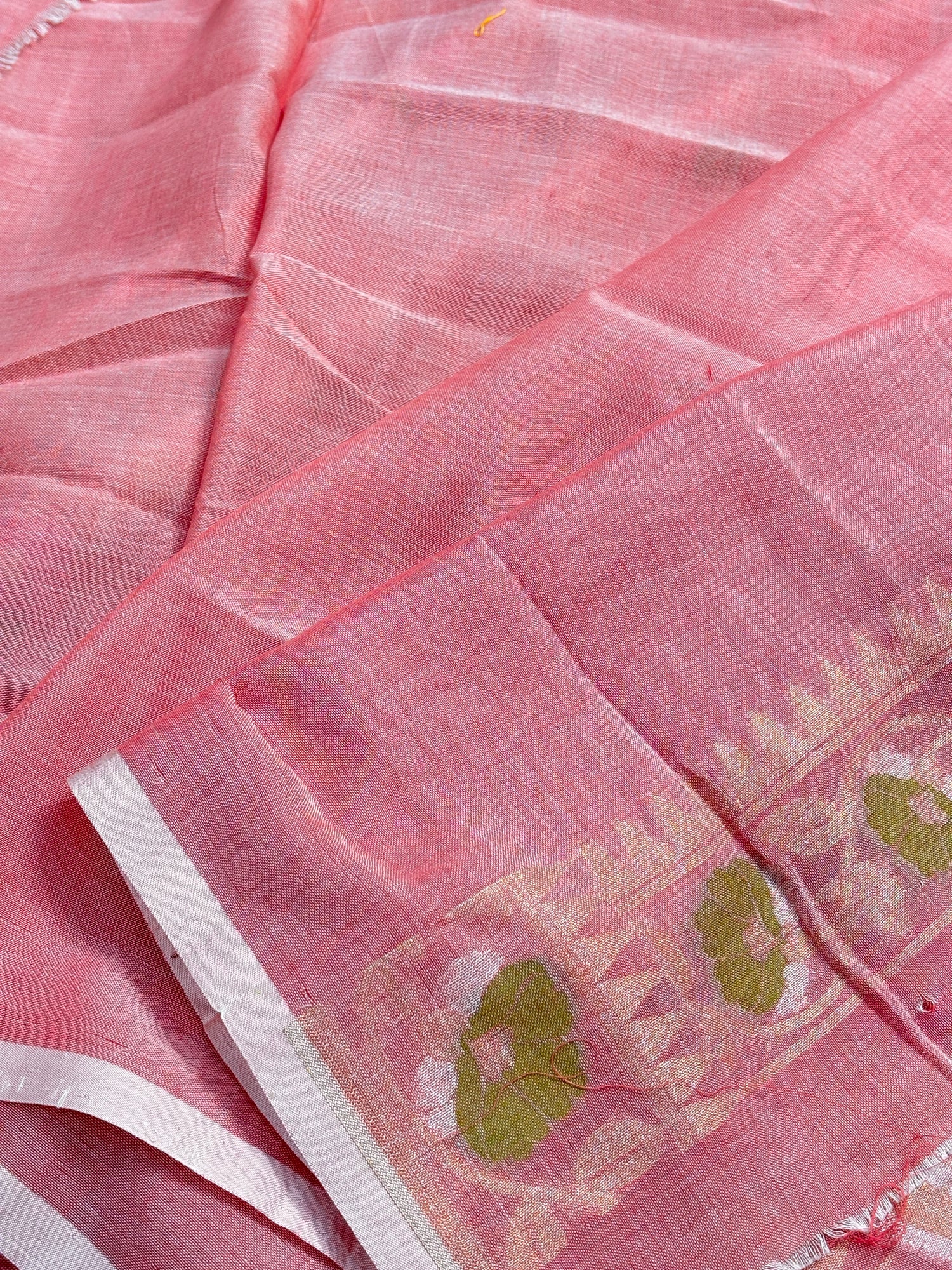 Rose Pink Banarasi cotton Jamdani handloom Saree