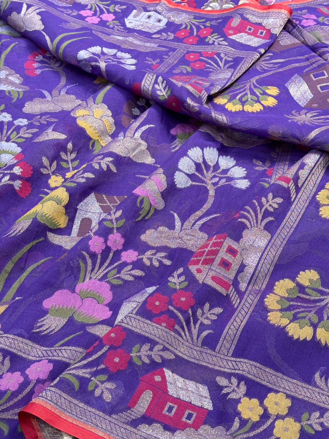 Pueple Banarasi cotton Jamdani handloom Saree