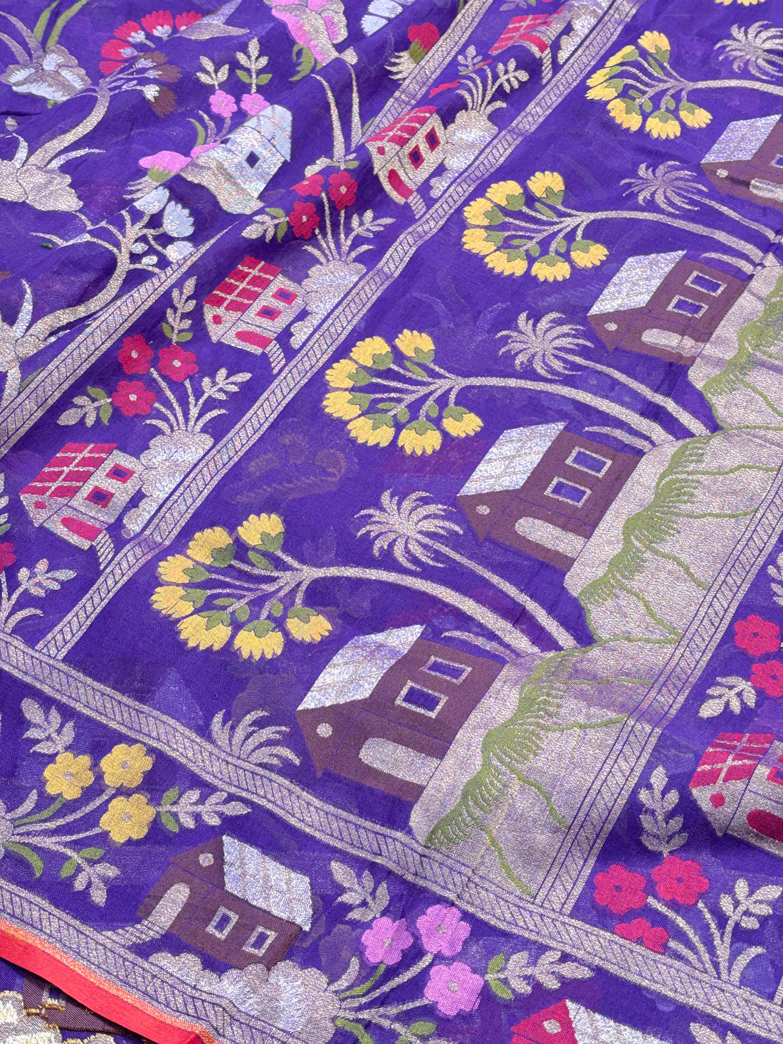 Pueple Banarasi cotton Jamdani handloom Saree