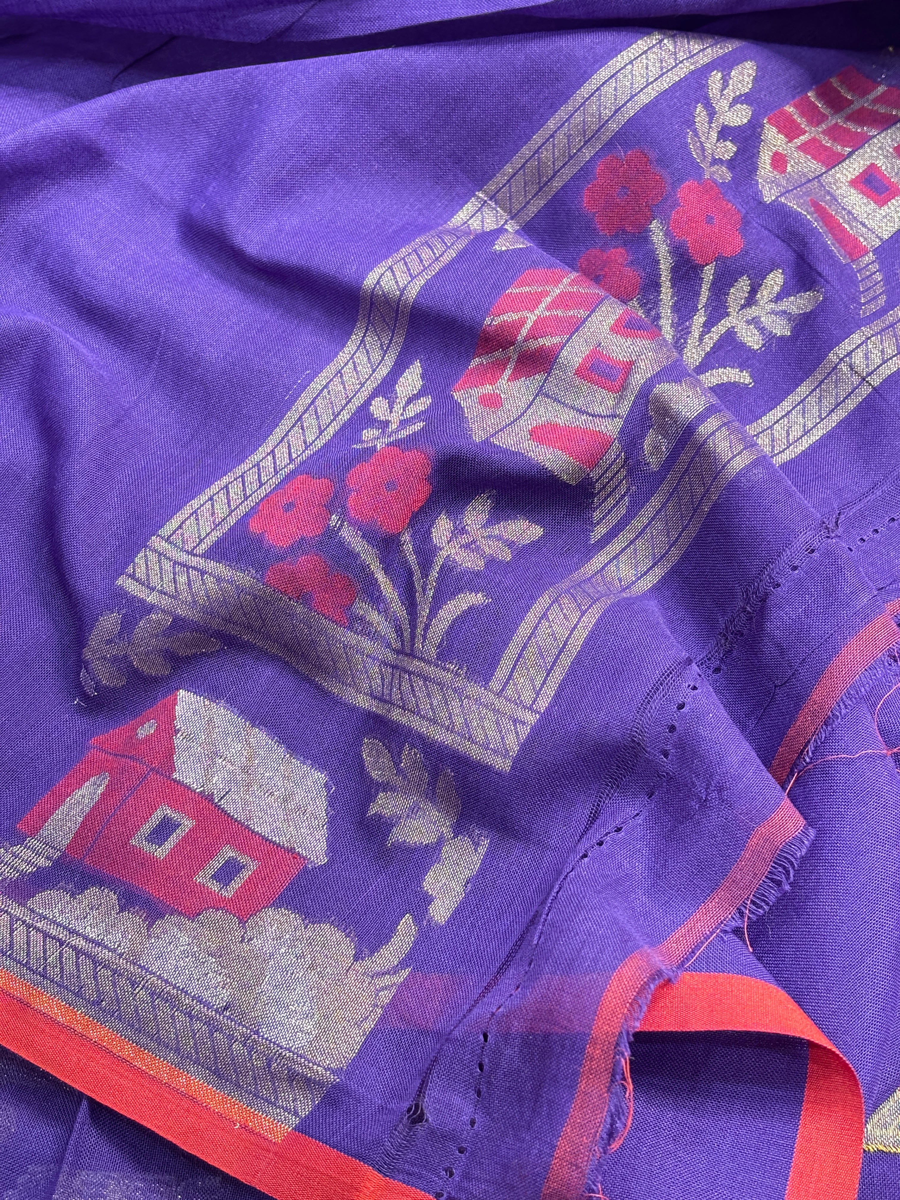 Pueple Banarasi cotton Jamdani handloom Saree