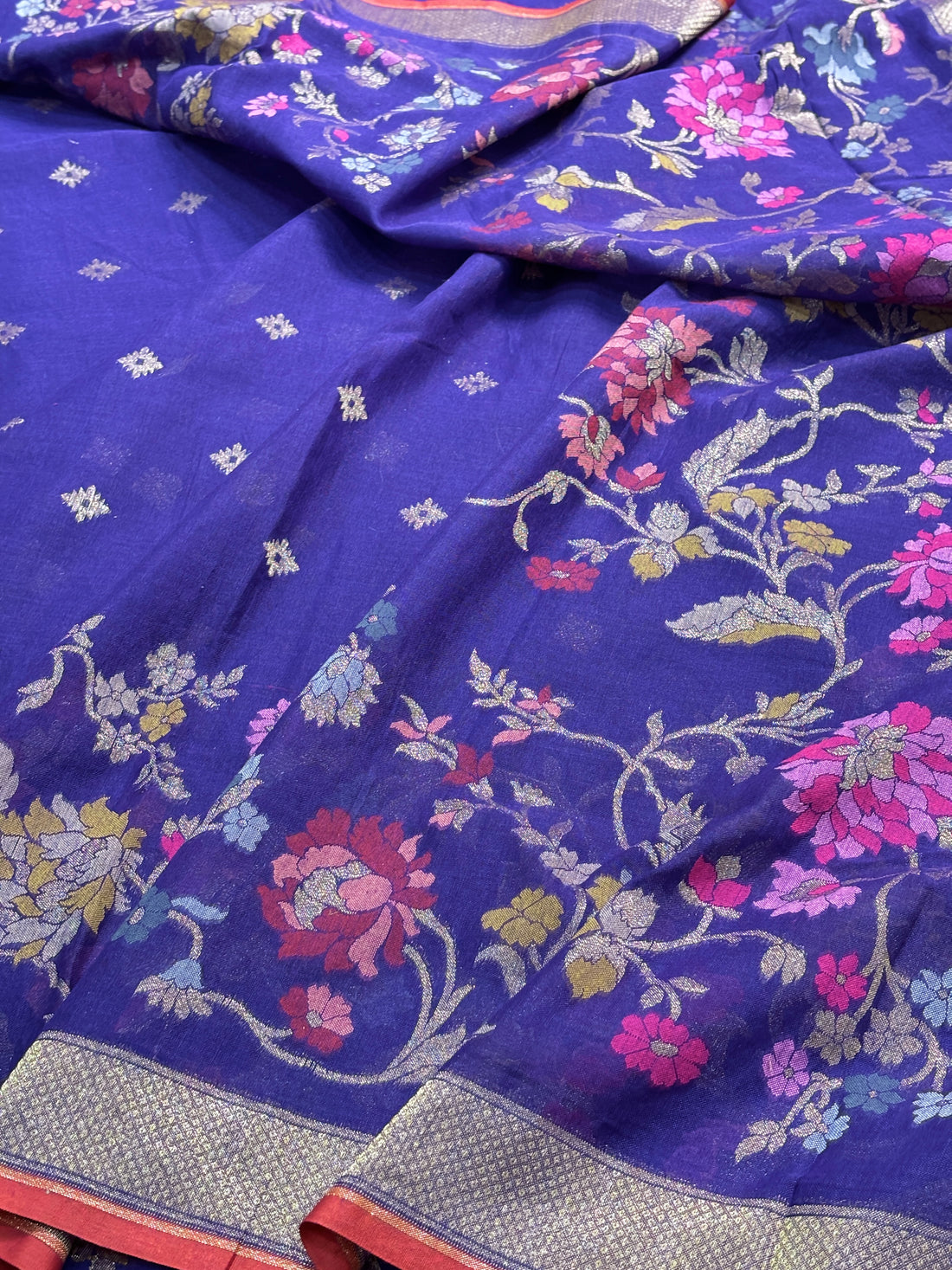 Purple Banarasi cotton Jamdani handloom Saree