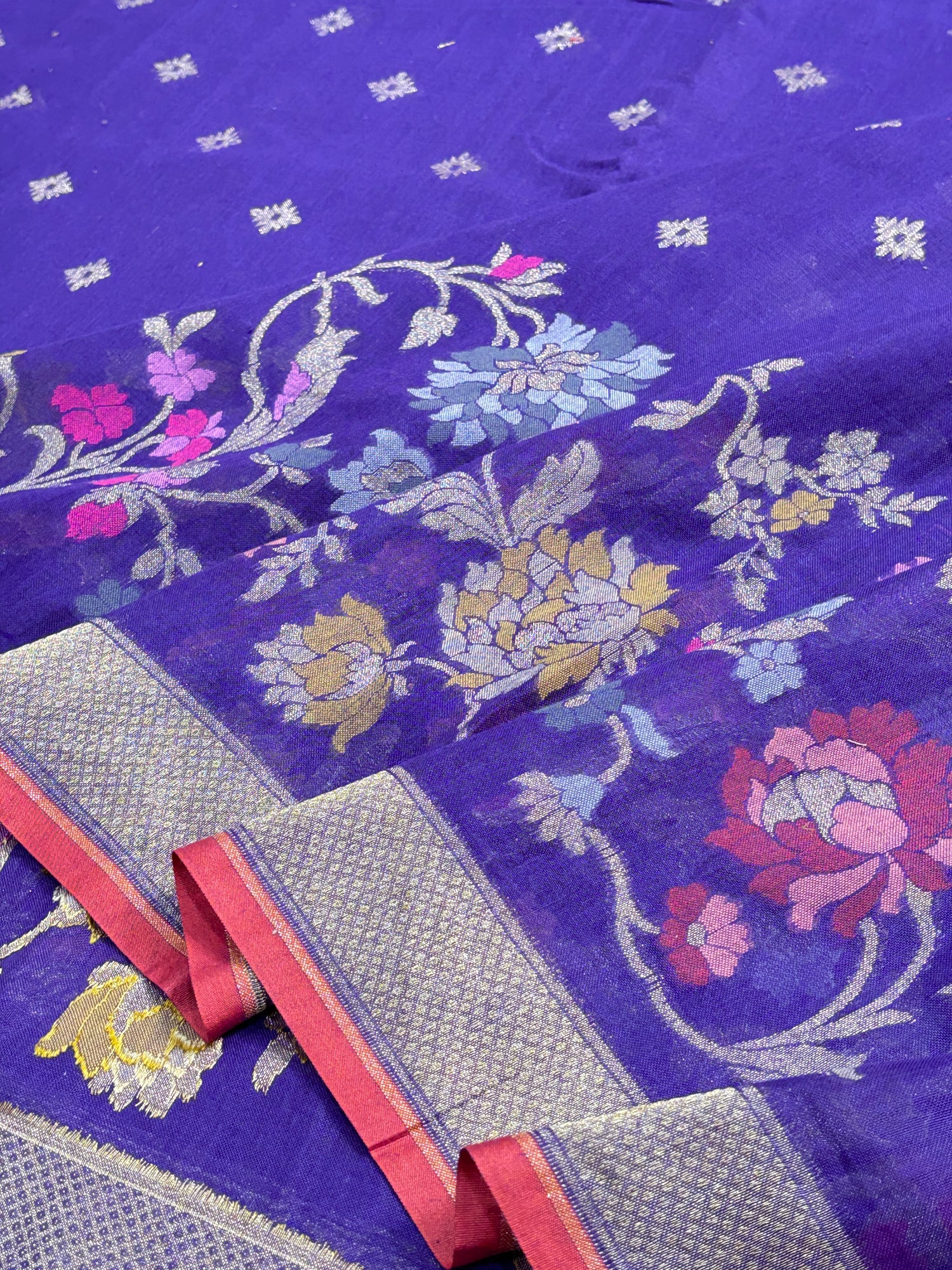 Purple Banarasi cotton Jamdani handloom Saree