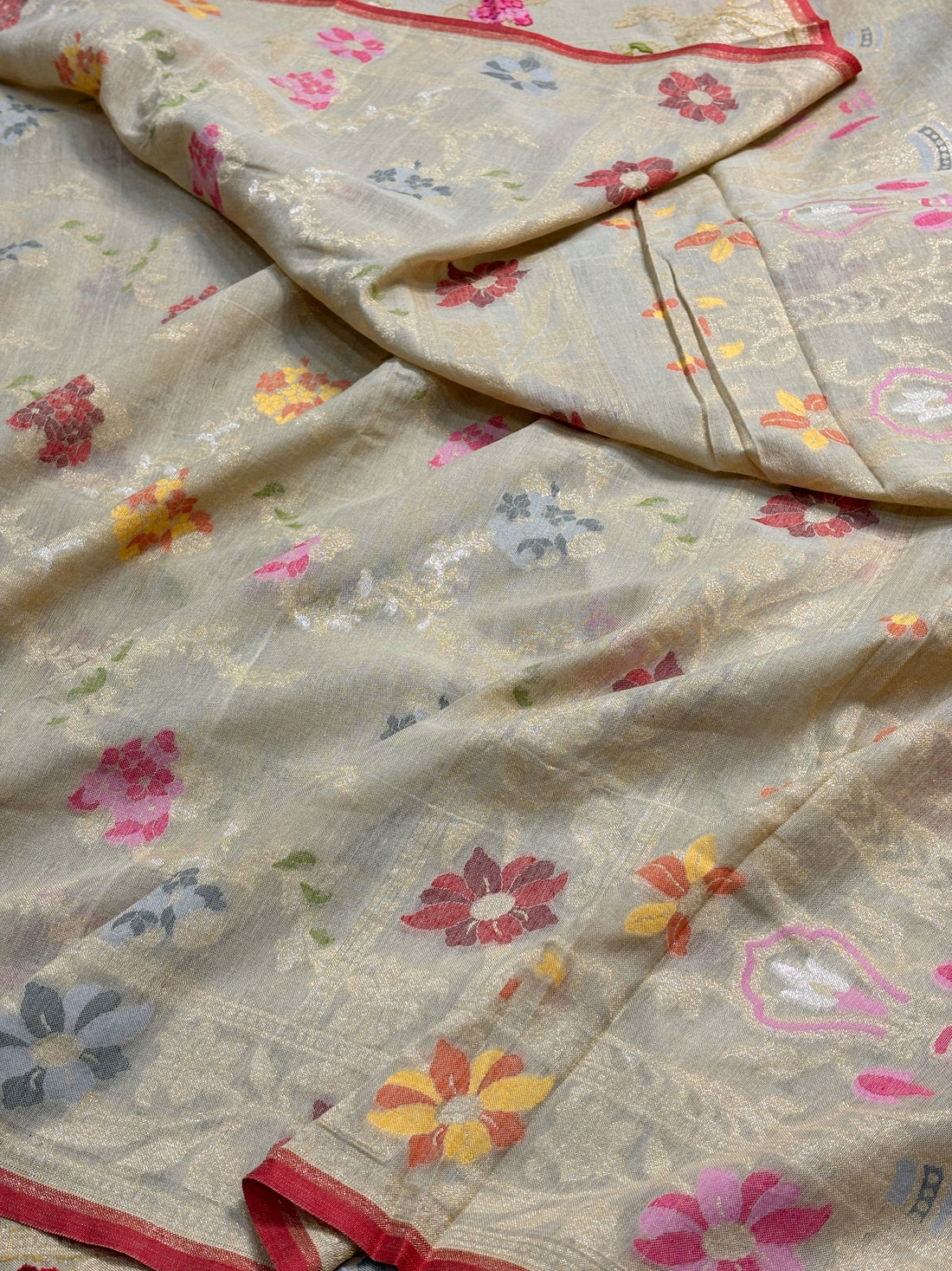 Ash Lilac Gray Banarasi cotton Jamdani handloom Saree
