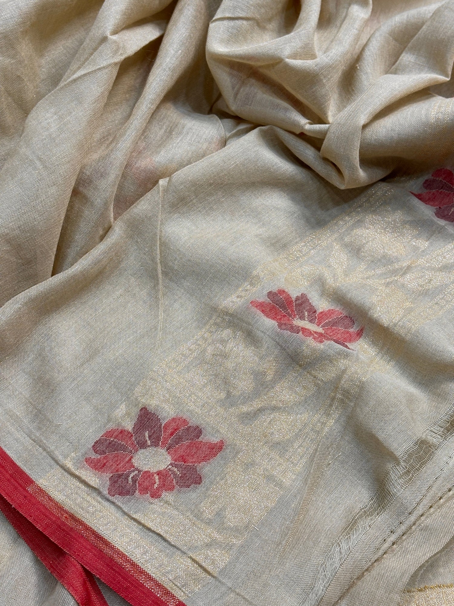 Ash Lilac Gray Banarasi cotton Jamdani handloom Saree