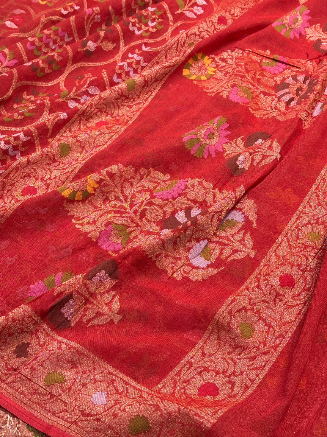 Rich Red Banarasi cotton Jamdani handloom Saree