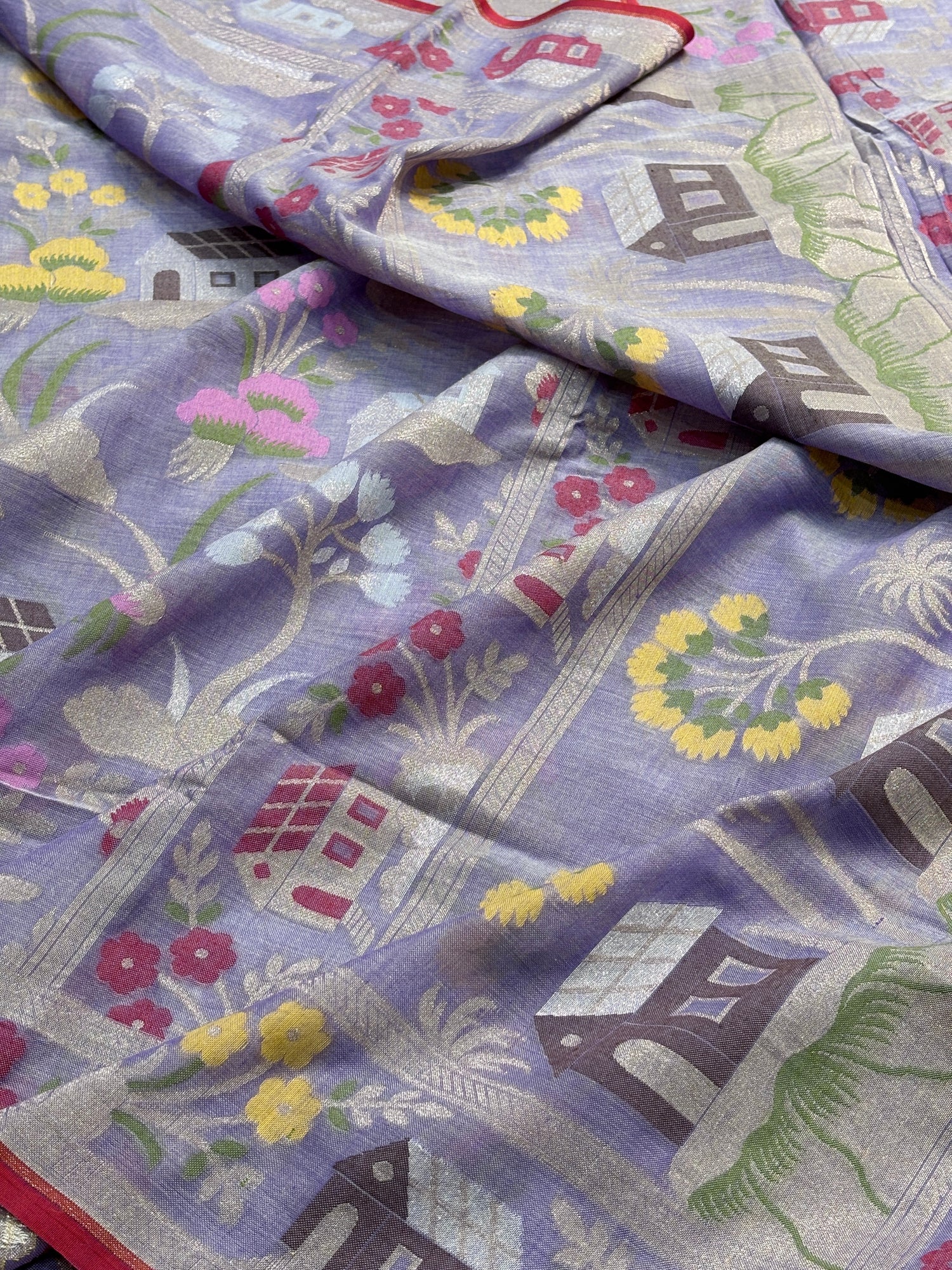 Royal Lavender Banarasi cotton Jamdani handloom Saree