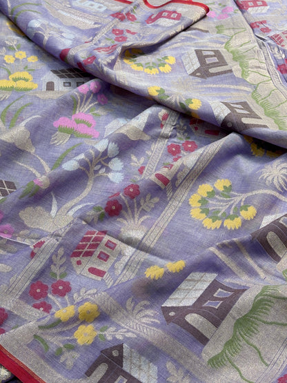 Royal Lavender Banarasi cotton Jamdani handloom Saree