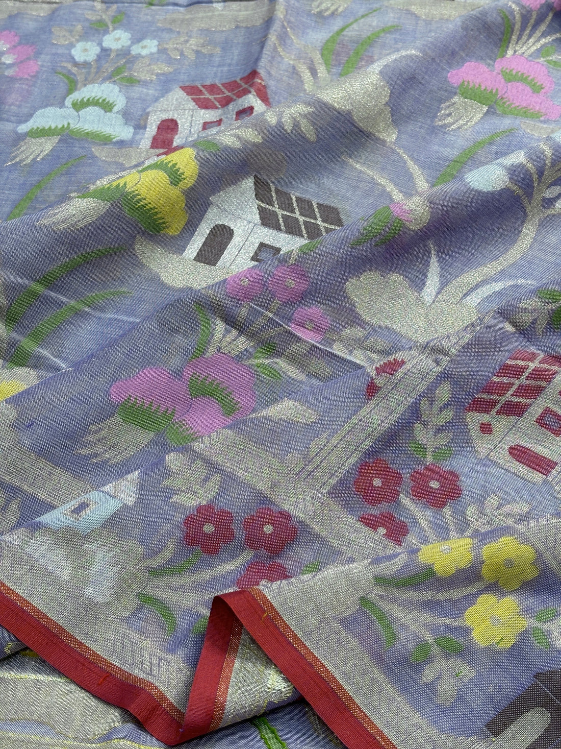 Royal Lavender Banarasi cotton Jamdani handloom Saree