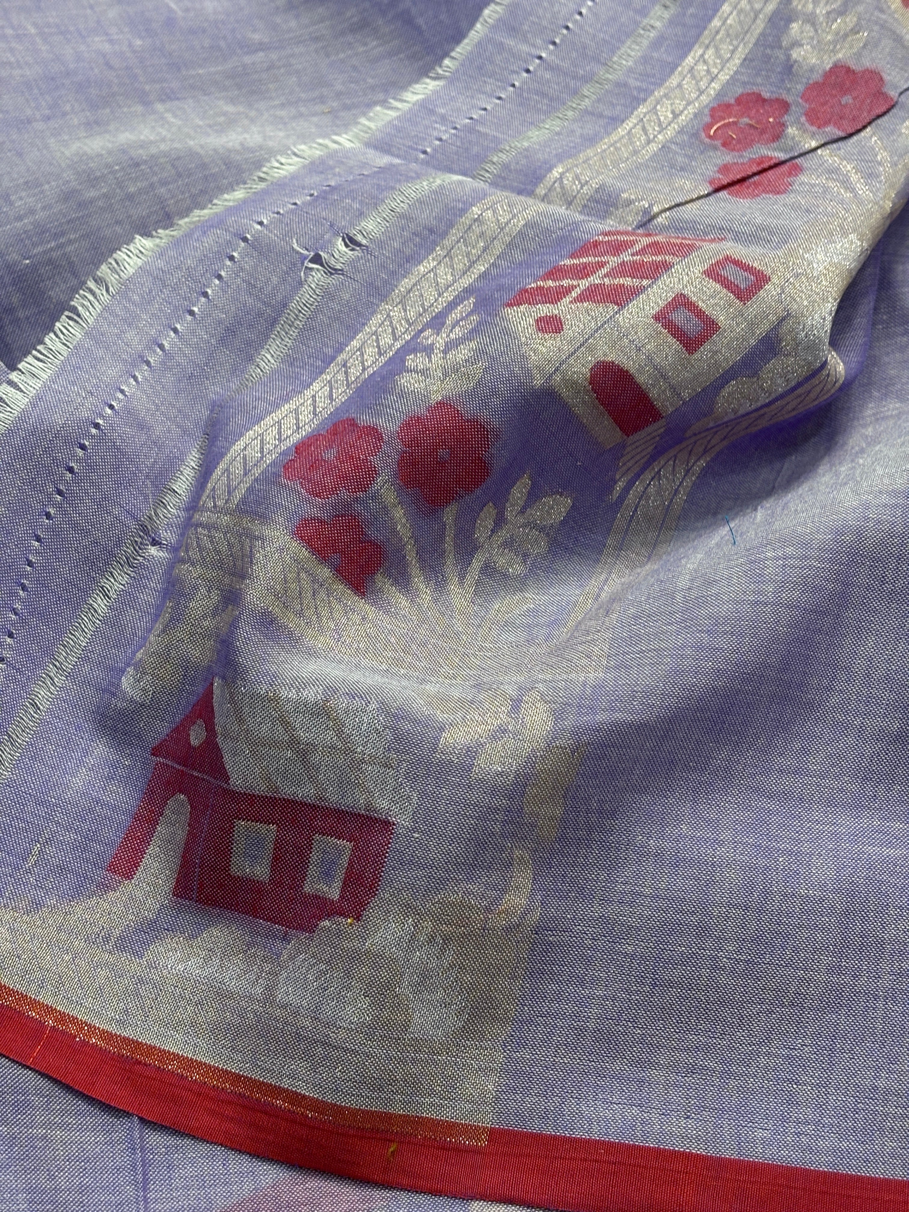 Royal Lavender Banarasi cotton Jamdani handloom Saree