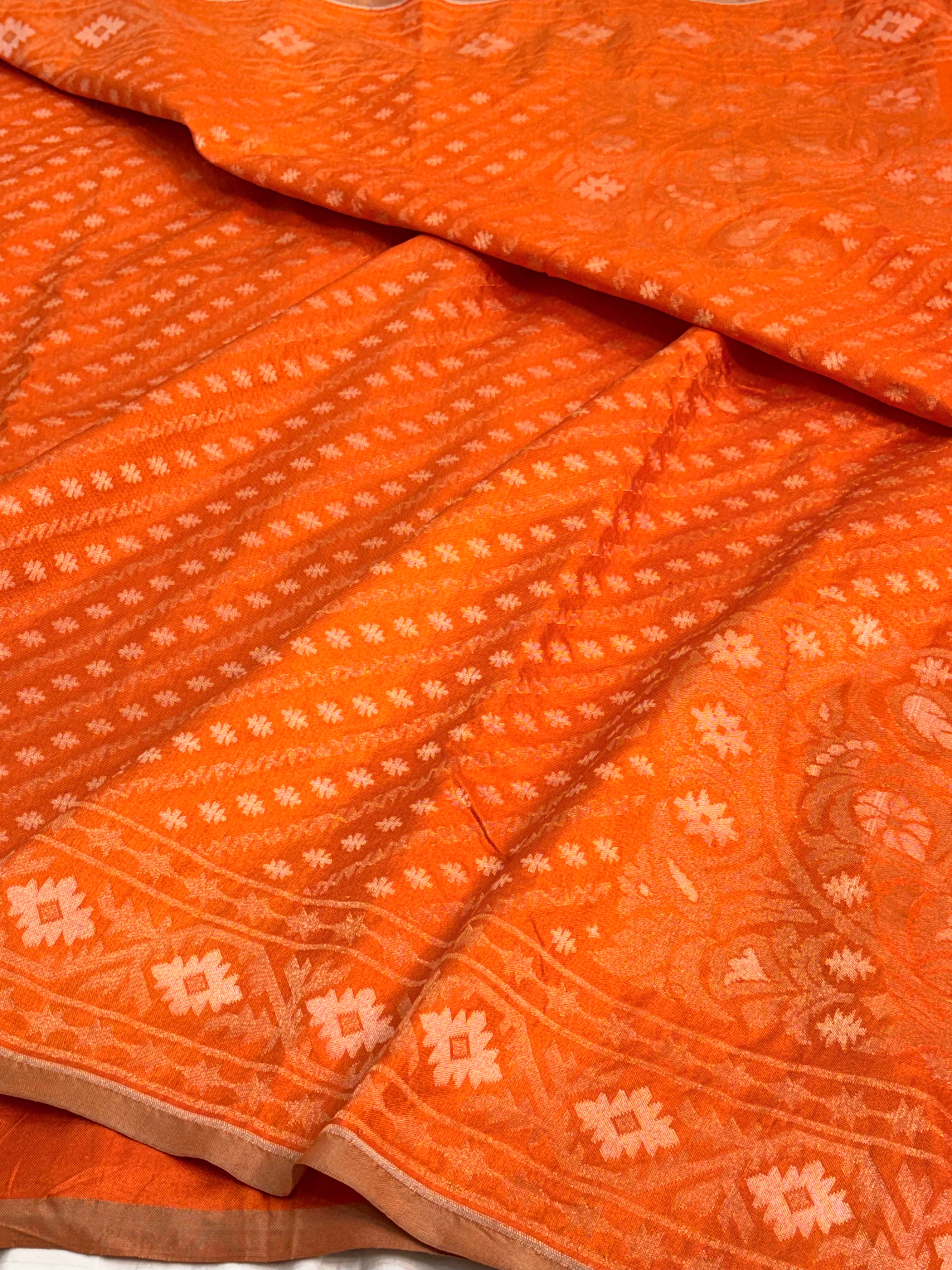 Orange Banarasi Rupa Sona Pure Katan Silk Iktara Jamdani Saree
