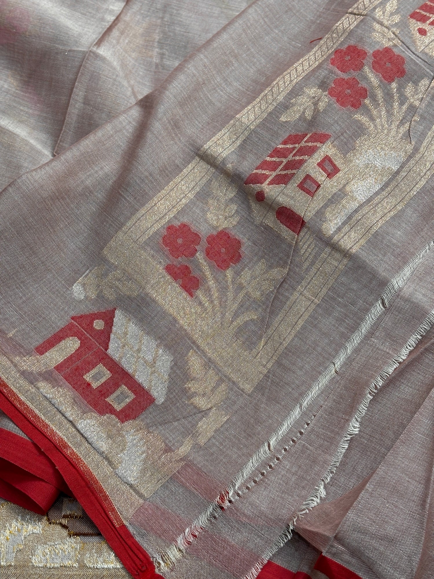 Silver Mist Grey Banarasi cotton Jamdani handloom Saree
