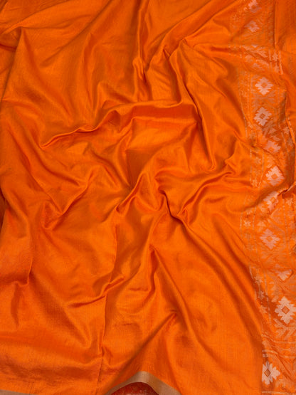 Orange Banarasi Rupa Sona Pure Katan Silk Iktara Jamdani Saree