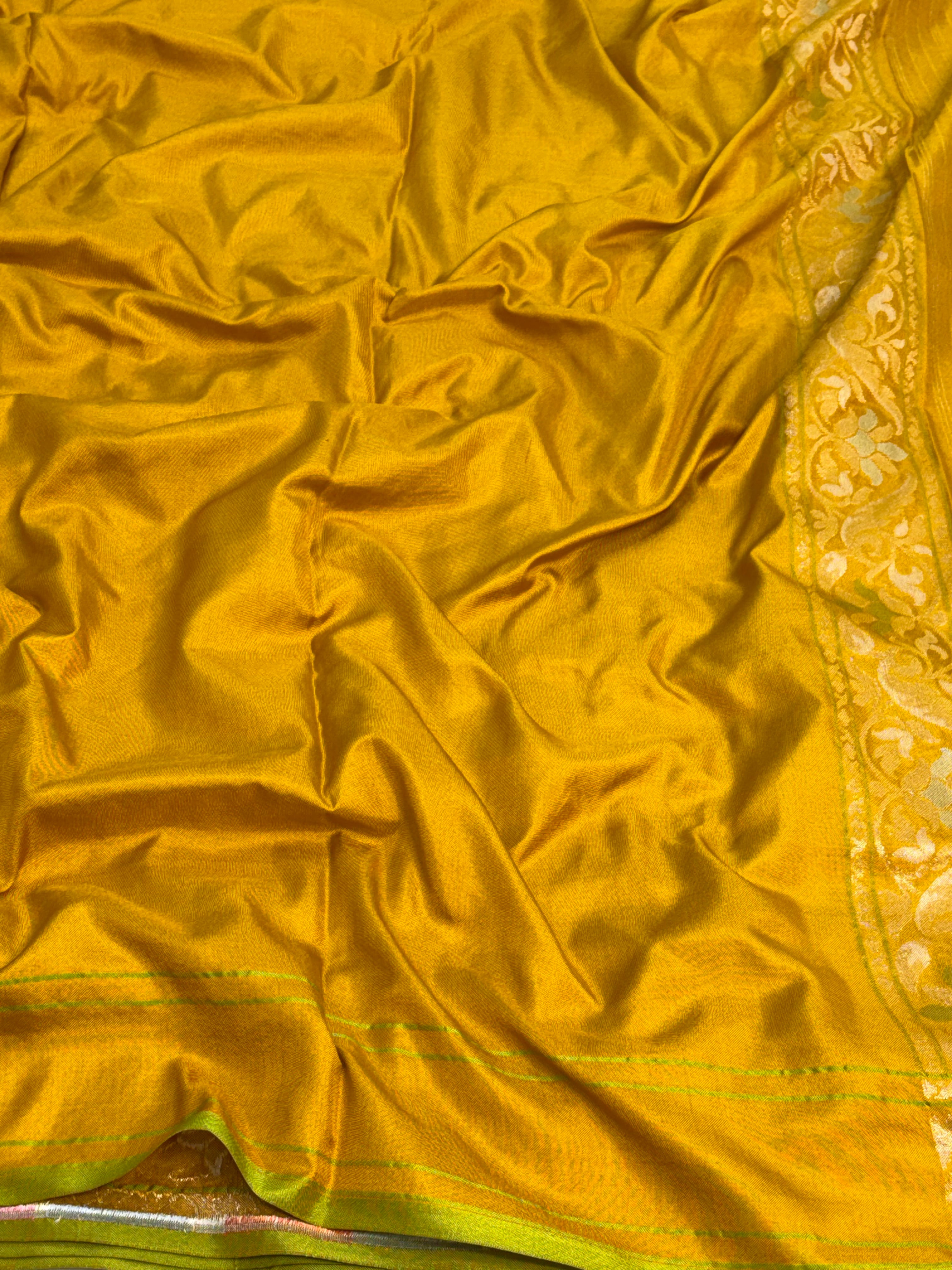 Mustard Yellow Pure Katan Silk Iktara Meenakari Jamdani Saree